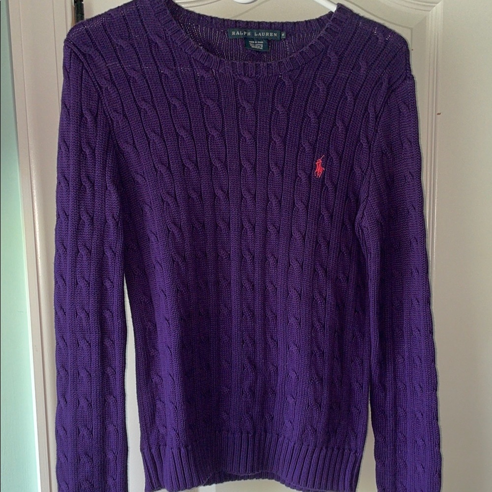 Ralph Lauren Purple Crew Neck Cable Knit Sweater